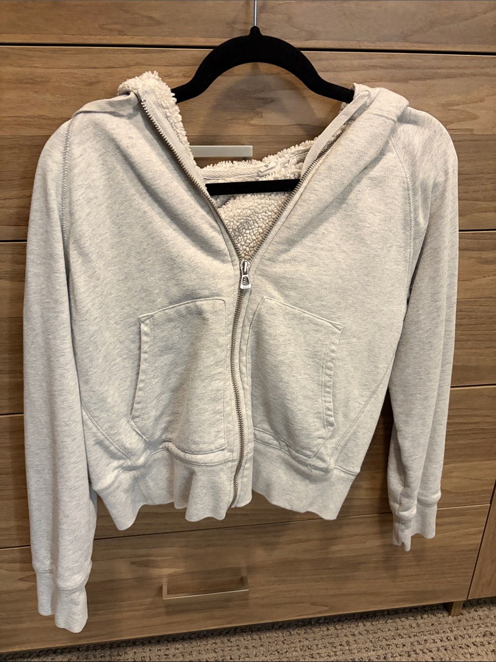 Cozy Sherpa-Lined Zip Hoodie - Light Gray (Petite)